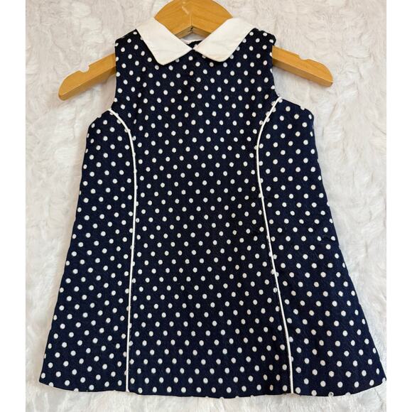 Janie & Jack Other - Janie & Jack Sleeveless Collared Dress Navy Blue Polka Dot Baby Girls 12-18 Mos